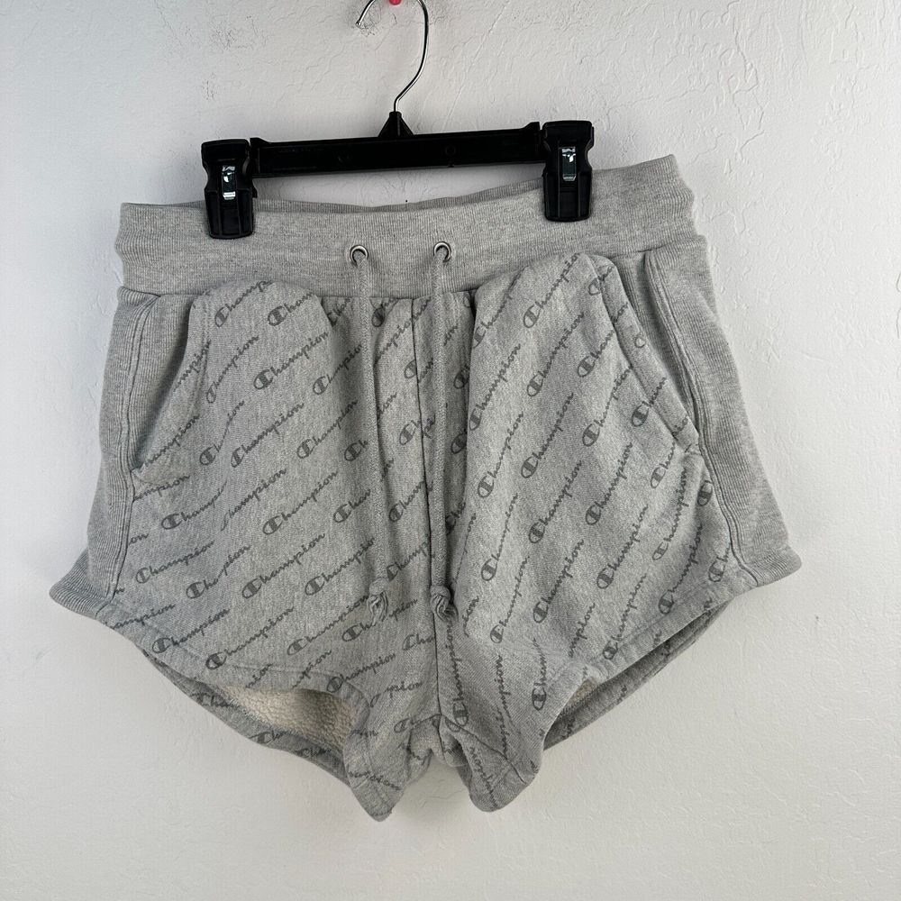 Champion Shorts Womens M Gray Fleece Athletic Reverse Weave Drawstring AOP